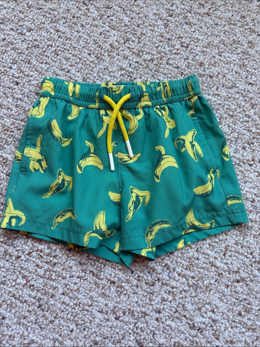 Maamgic Kids Green Banana-Print Swim Shorts with Yellow Drawcord
